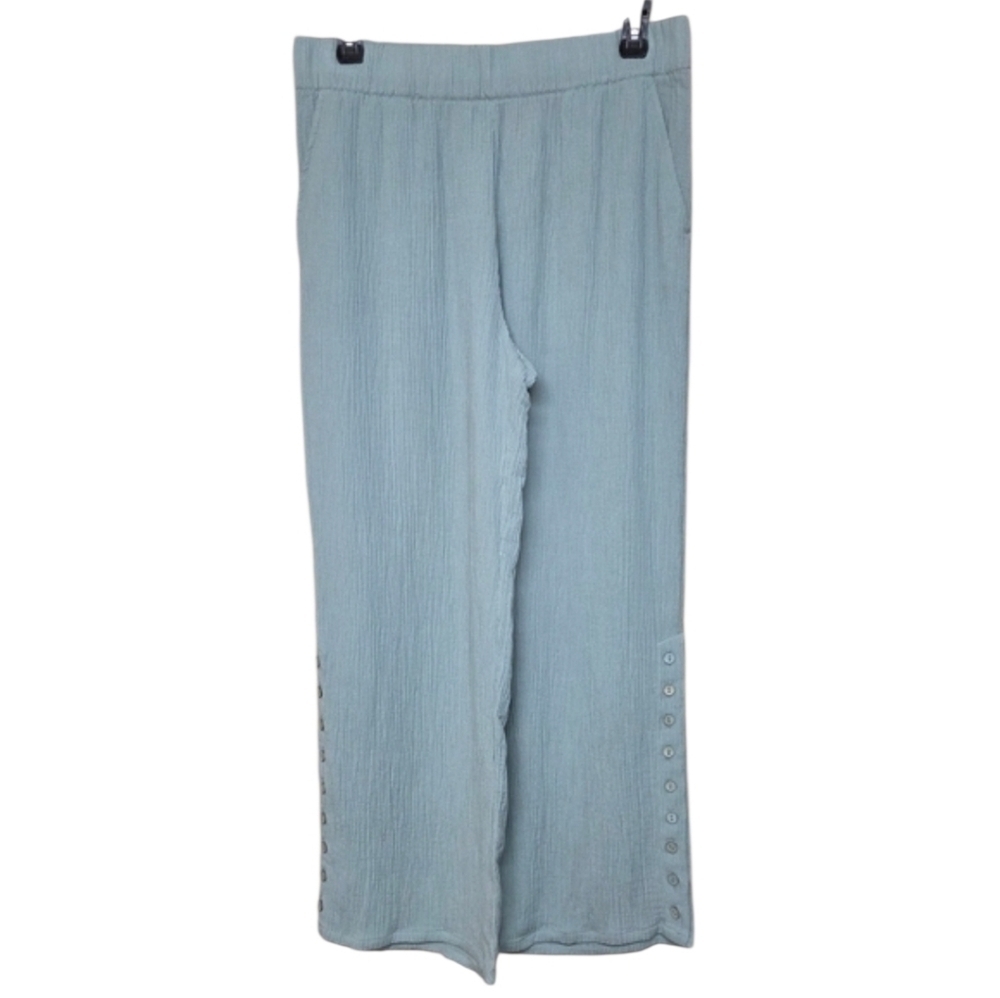 Soft Surroundings Seafoam Green Oceo Gauze Wide Leg Pants Sz L Classic Casual